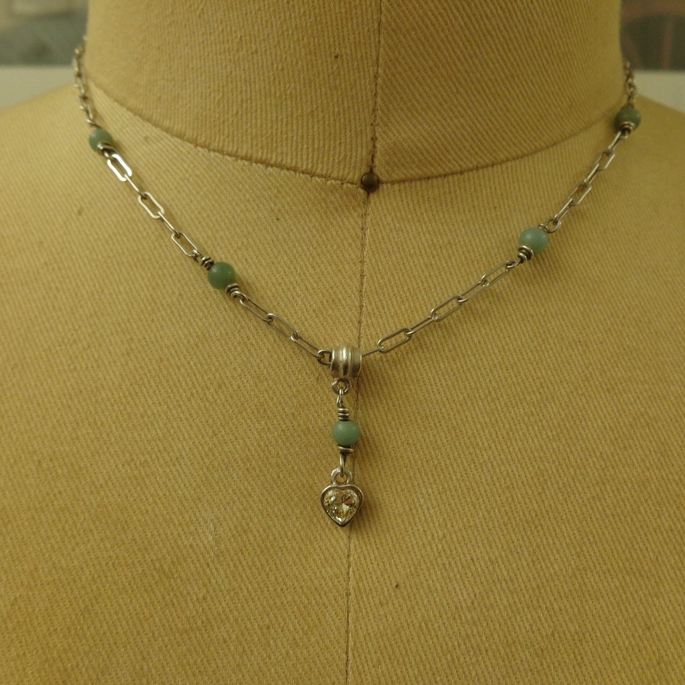 Vintage Beaded Chain Necklace with Gemstone Heart